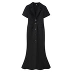 Women Clothing Summer Elegant Collared Single Breasted Slim Dress CHEN