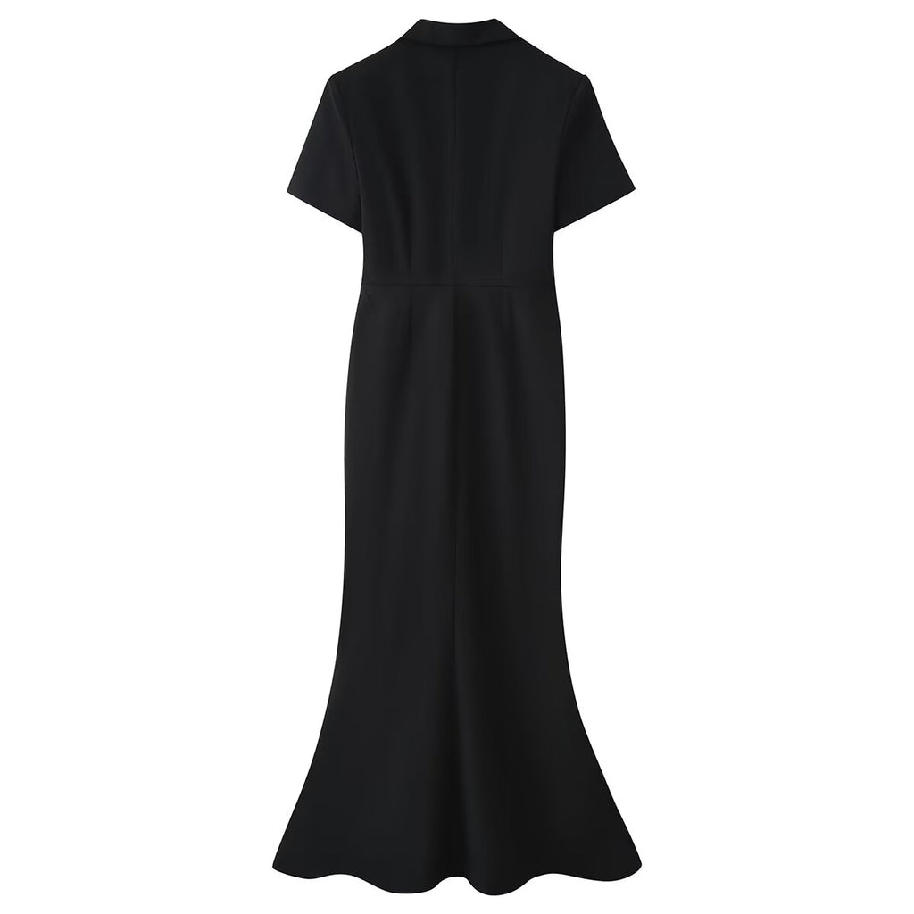 Women Clothing Summer Elegant Collared Single Breasted Slim Dress CHEN
