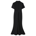 Women Clothing Summer Elegant Collared Single Breasted Slim Dress CHEN