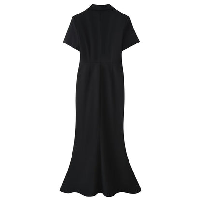 Women Clothing Summer Elegant Collared Single Breasted Slim Dress CHEN
