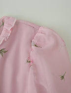 Women Clothing Fresh Sweet Floral Tight Waist Back Hollow Out Cutout-out Long Sleeve Chiffon Dress CHEN