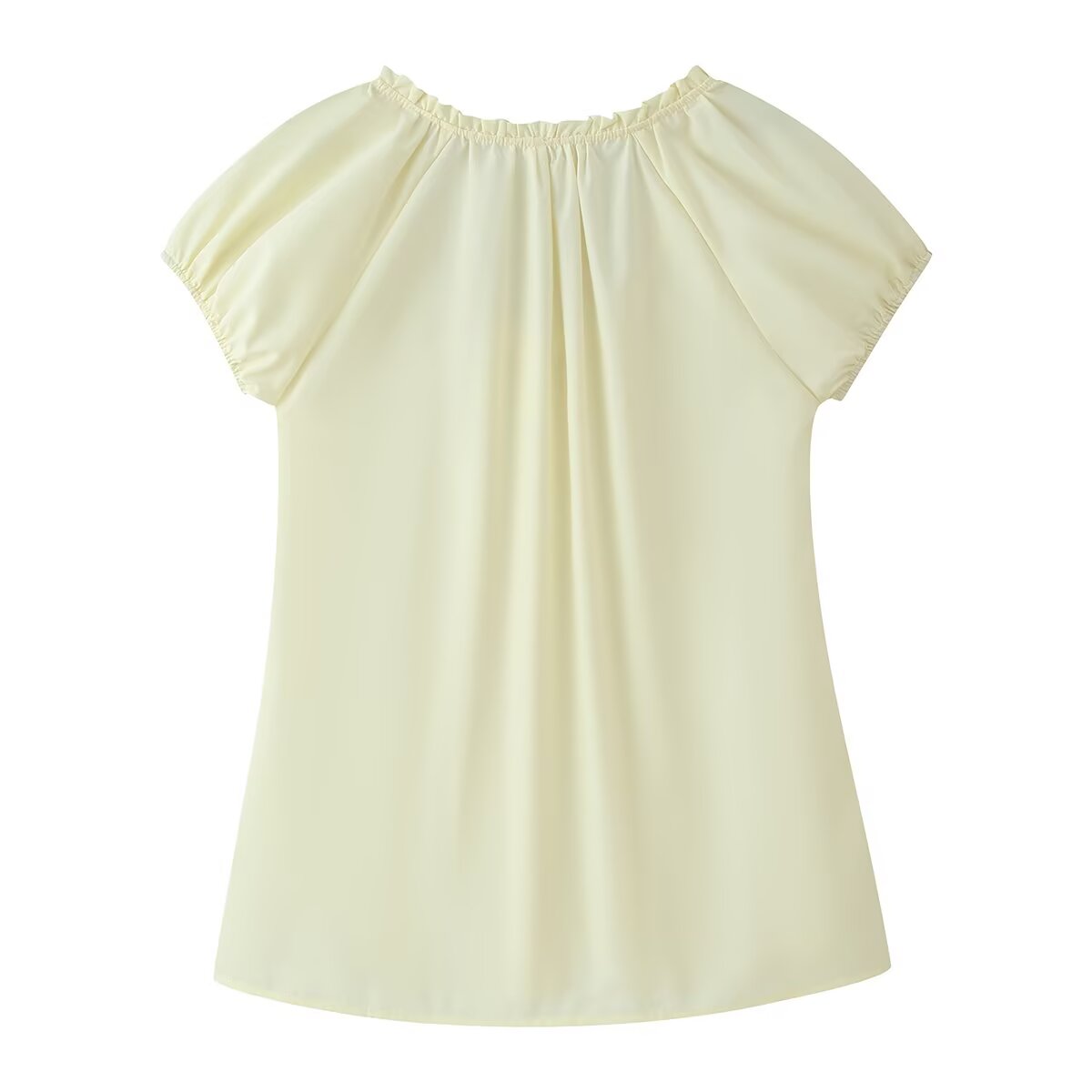 Women Clothing French Retro Easy Matching Solid Color Tucker Pleats Puff Short Sleeve Top CHEN