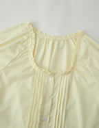 Women Clothing French Retro Easy Matching Solid Color Tucker Pleats Puff Short Sleeve Top CHEN
