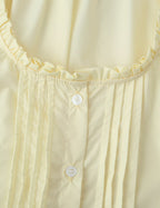 Women Clothing French Retro Easy Matching Solid Color Tucker Pleats Puff Short Sleeve Top CHEN