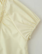 Women Clothing French Retro Easy Matching Solid Color Tucker Pleats Puff Short Sleeve Top CHEN