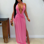 Women Wear Sexy Deep V Plunge Halter Backless Sheath Dress Miss Siss