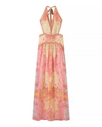 Halterneck Printed Tie Dye Dress Women Clothing Summer Stylish Printed Tie Dye Dress JiaJia