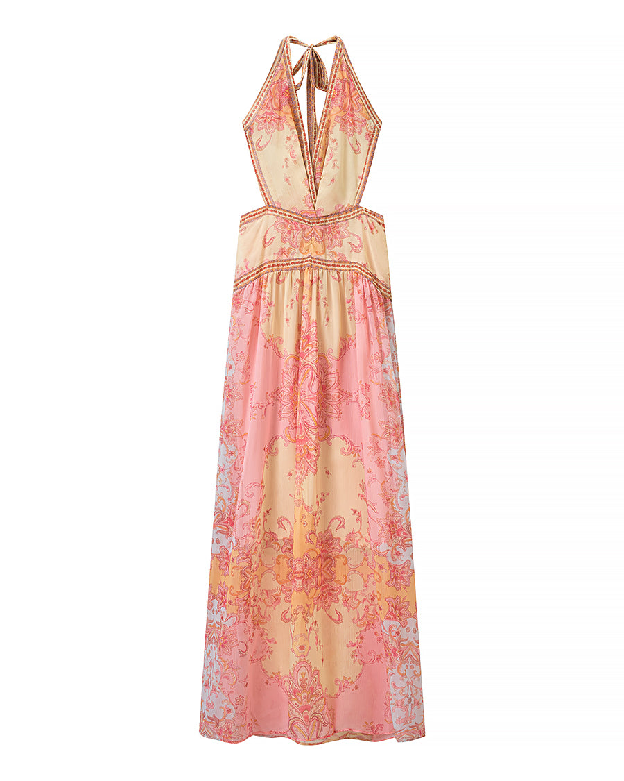 Halterneck Printed Tie Dye Dress Women Clothing Summer Stylish Printed Tie Dye Dress JiaJia
