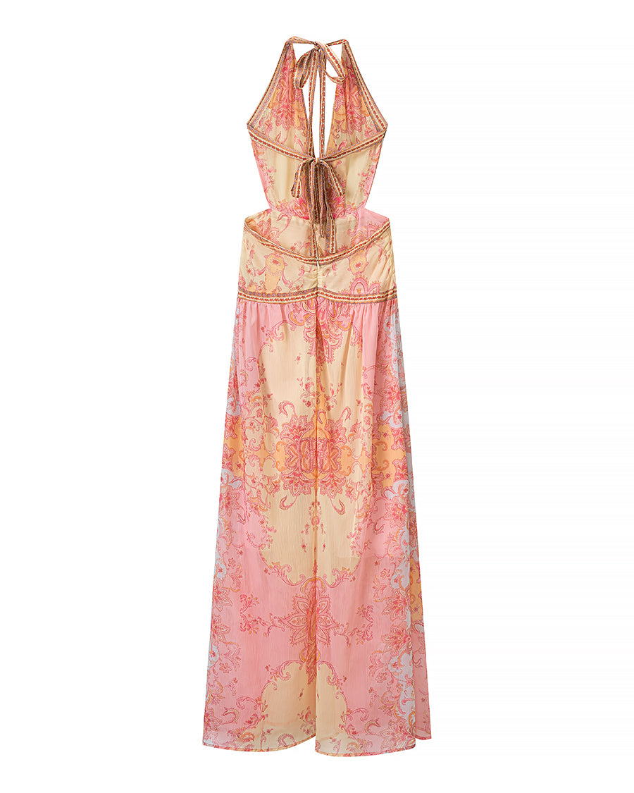 Halterneck Printed Tie Dye Dress Women Clothing Summer Stylish Printed Tie Dye Dress JiaJia