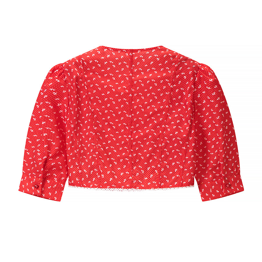 Women Retro Printed Crew neck Short Top Flounced Skirt Set JiaJia