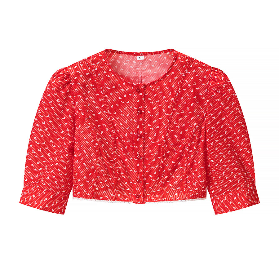Women Retro Printed Crew neck Short Top Flounced Skirt Set JiaJia