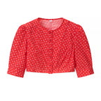 Women Retro Printed Crew neck Short Top Flounced Skirt Set JiaJia