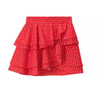 Women Retro Printed Crew neck Short Top Flounced Skirt Set JiaJia