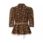 Women Floral round Neck Waist Trimming Slimming Waist Controlled Top Fish Skirt Set JiaJia