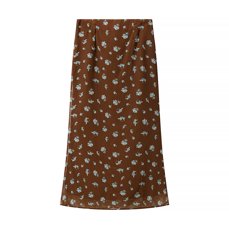 Women Floral round Neck Waist Trimming Slimming Waist Controlled Top Fish Skirt Set JiaJia