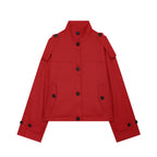 Women Clothing Simple Loose Single Breasted Casual Long Sleeve Stand Collar Coat DaRoca
