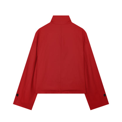 Women Clothing Simple Loose Single Breasted Casual Long Sleeve Stand Collar Coat DaRoca