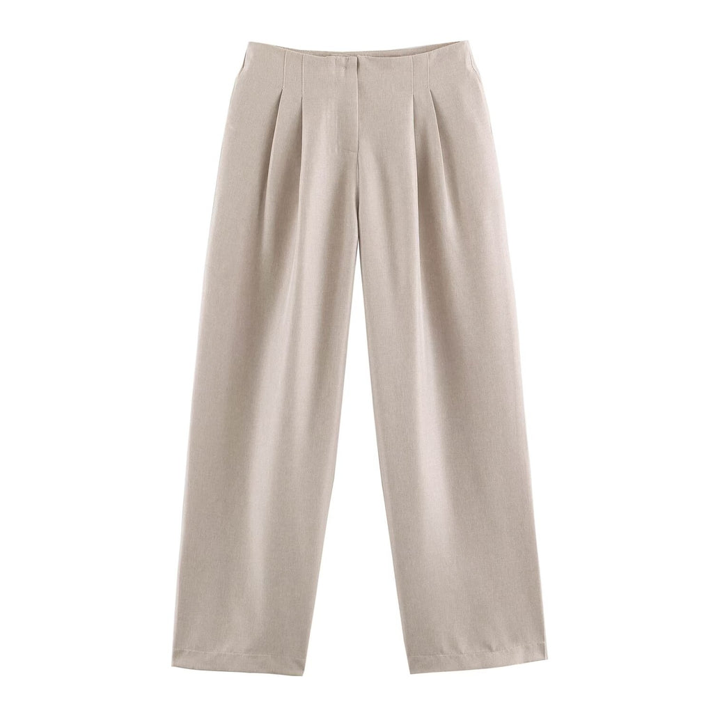 Women Collared Long Sleeve with Padded Shoulder Waist Tight High Waist Straight Leg Pants Sets SenDa
