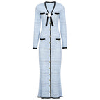 Spring Autumn Fashionable Knitted V neck Floral Slim Fit Slimming Long Sleeves Dress Women Dimenssa