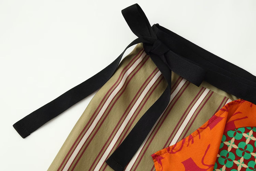Women Clothing Summer All Match Printed Wrapping Towel Bowknot Decoration Skirt JOUNJ
