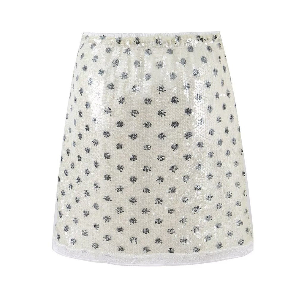 High Waist Sequined Polka Dot Skirt Women Summer Slimming Atmosphere All Match Sexy Midi Skirt Aiostar