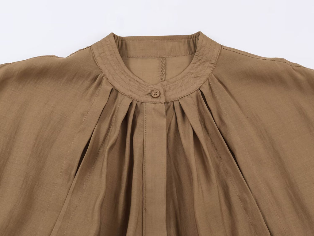 Women Clothing Summer Long Sleeve round Neck Vertical Loose Shirt Top SenDa