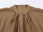 Women Clothing Summer Long Sleeve round Neck Vertical Loose Shirt Top SenDa