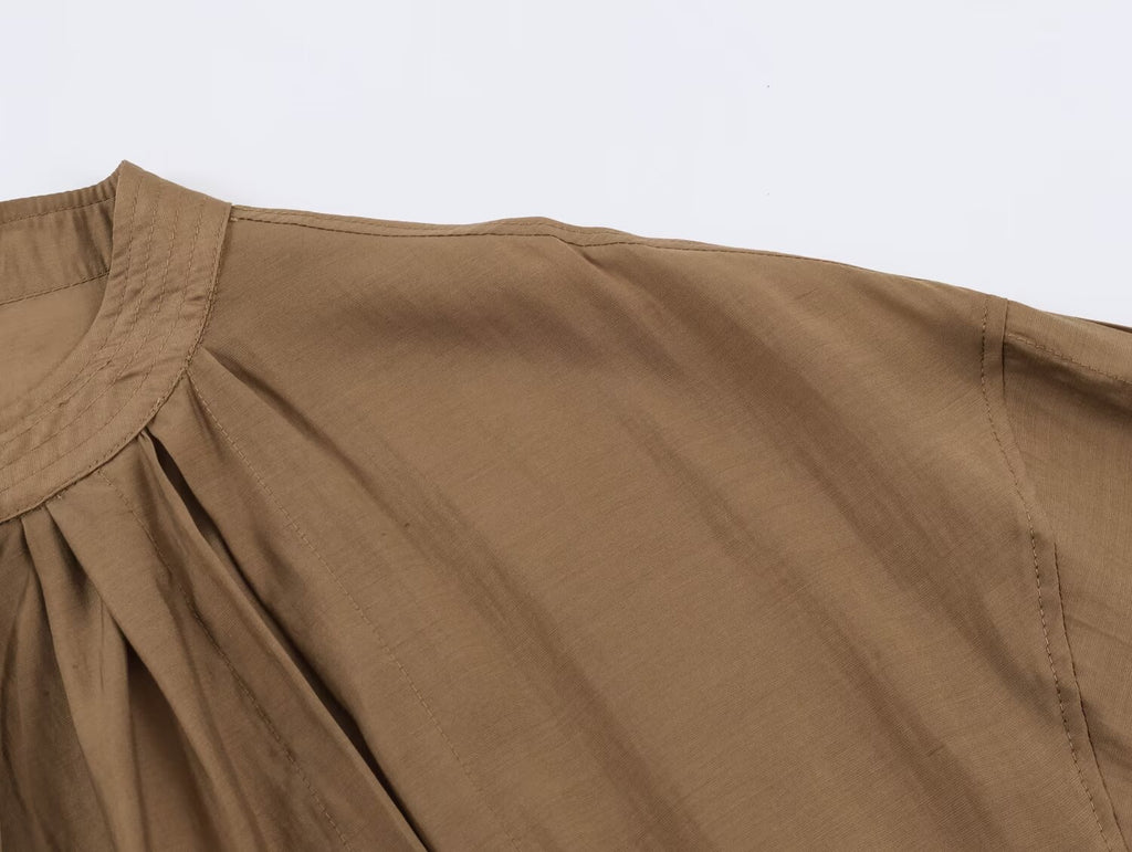 Women Clothing Summer Long Sleeve round Neck Vertical Loose Shirt Top SenDa