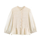 Women Clothing Sweet round Neck Button 3/4 Sleeve Mesh Stitching Knitted Cardigan SenDa