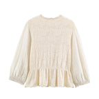 Women Clothing Sweet round Neck Button 3/4 Sleeve Mesh Stitching Knitted Cardigan SenDa