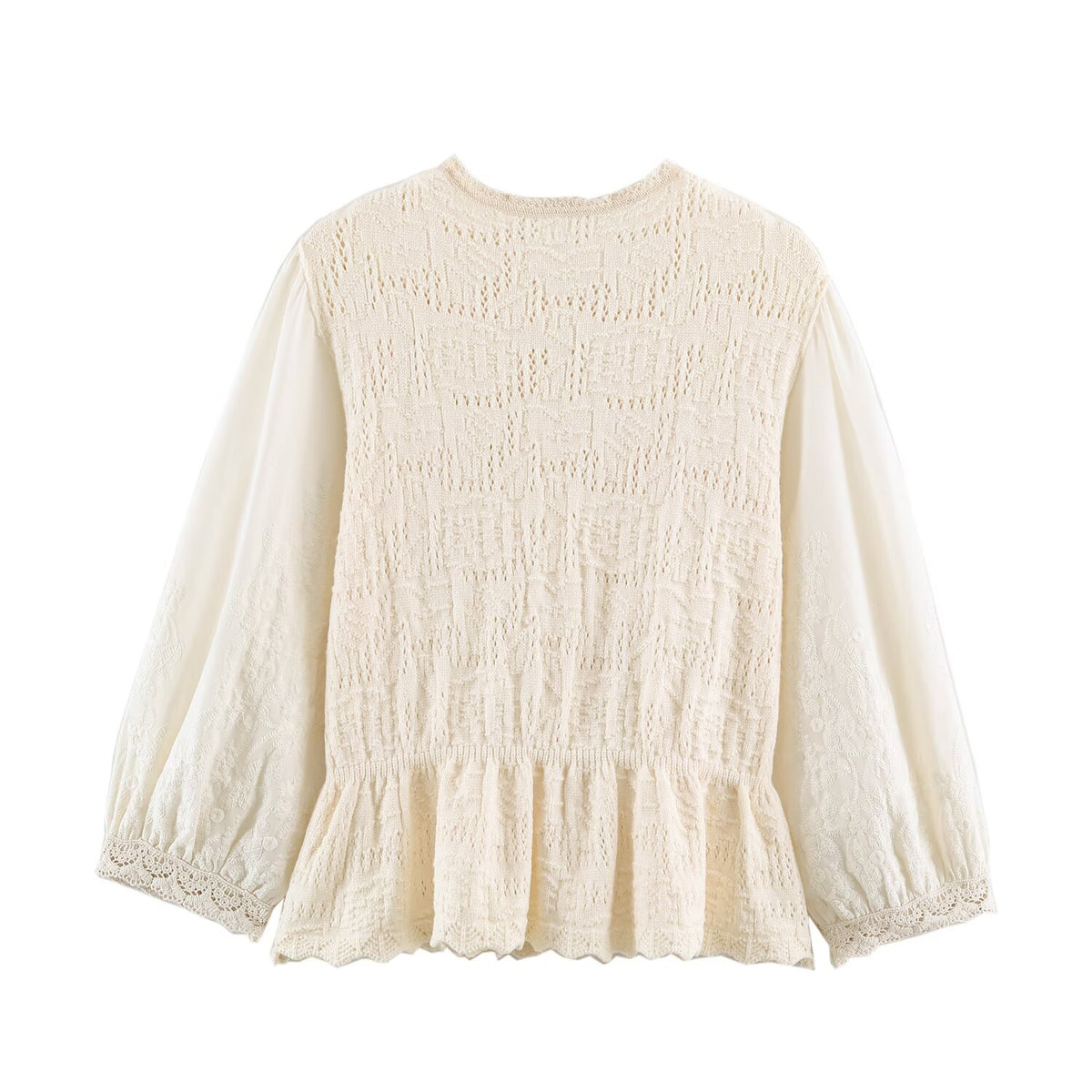 Women Clothing Sweet round Neck Button 3/4 Sleeve Mesh Stitching Knitted Cardigan SenDa
