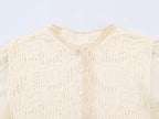 Women Clothing Sweet round Neck Button 3/4 Sleeve Mesh Stitching Knitted Cardigan SenDa