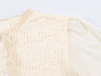 Women Clothing Sweet round Neck Button 3/4 Sleeve Mesh Stitching Knitted Cardigan SenDa
