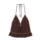 Women Clothing Summer Sexy Tulle Embroidered Hanging Collar Sling Top Howe