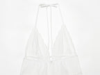 Women Clothing Summer Sexy Tulle Embroidered Hanging Collar Sling Top Howe