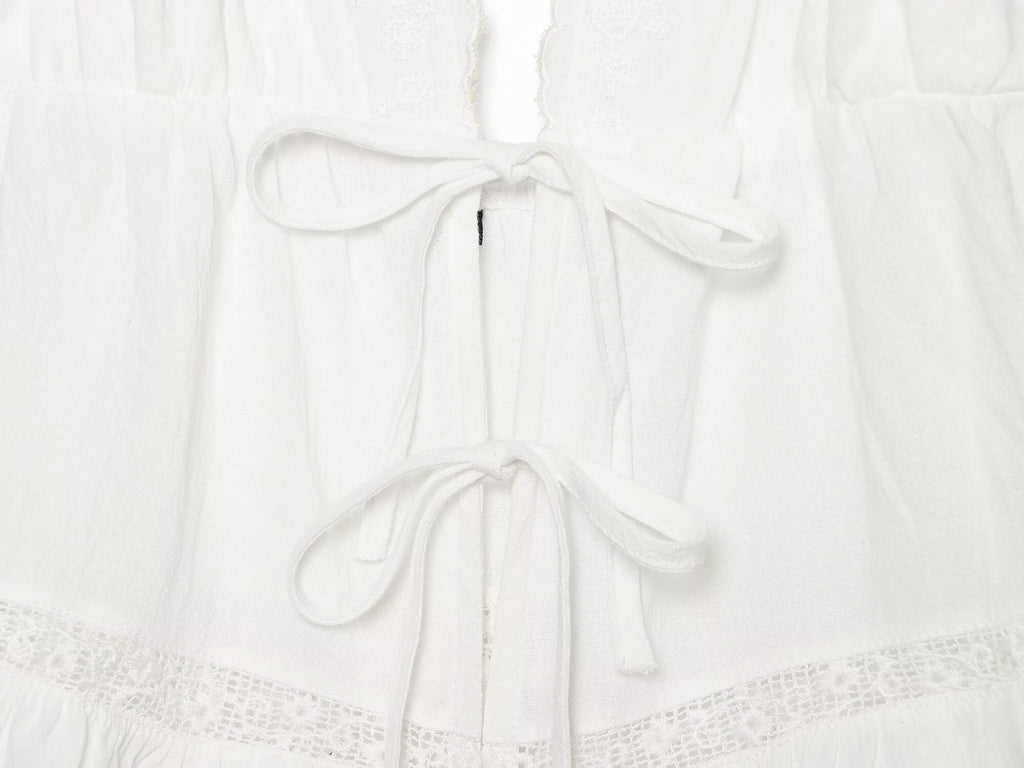 Women Clothing Summer Sexy Tulle Embroidered Hanging Collar Sling Top Howe