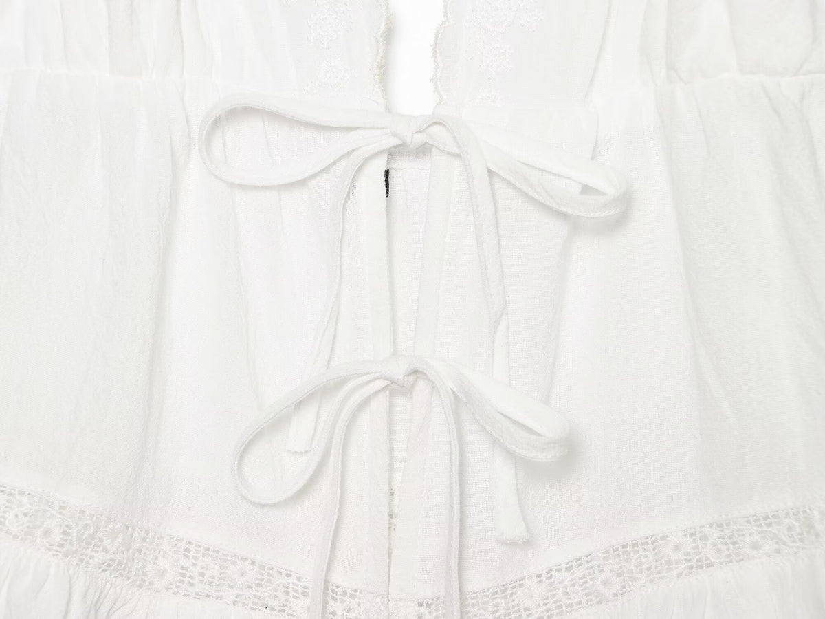 Women Clothing Summer Sexy Tulle Embroidered Hanging Collar Sling Top Howe