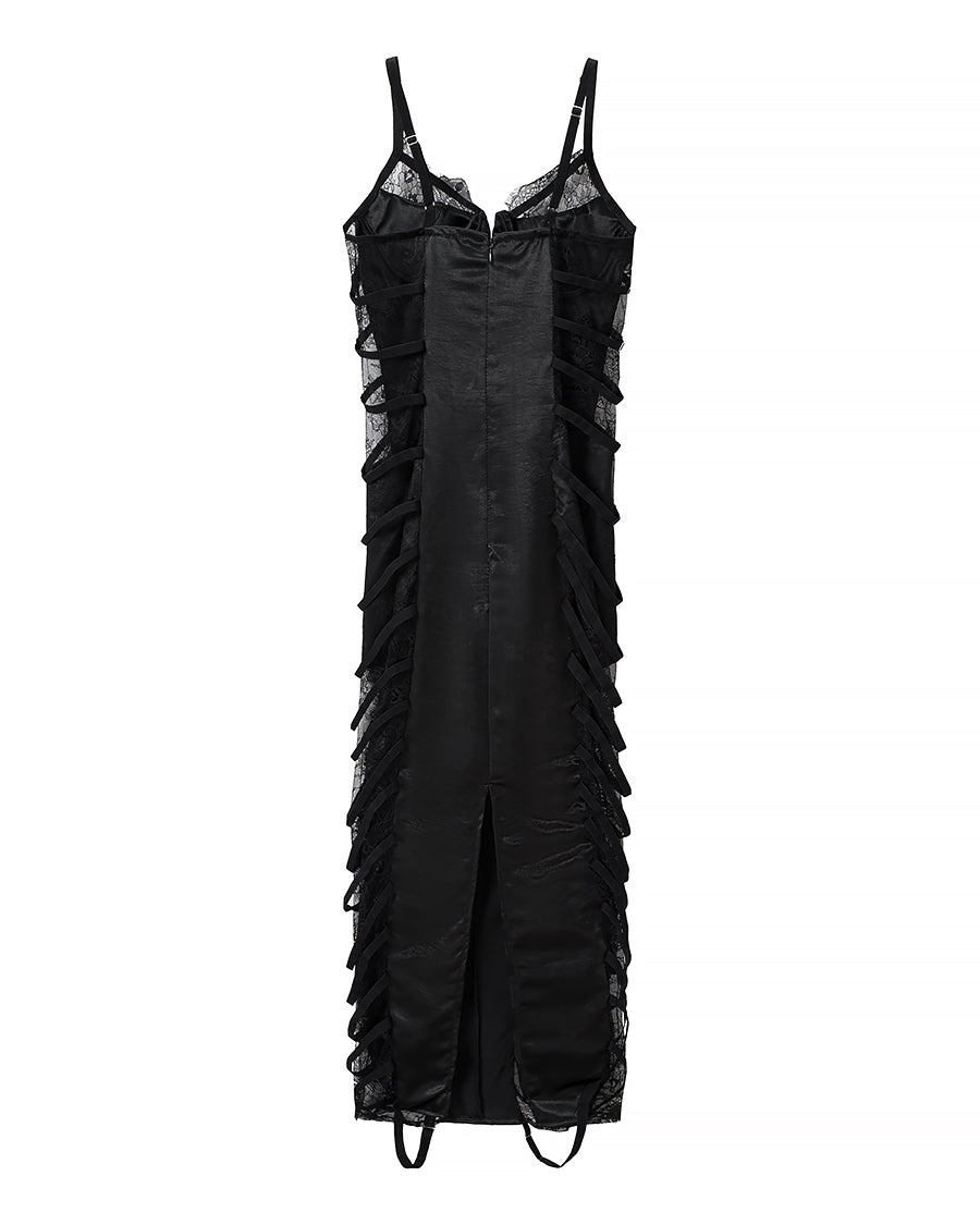 Sexy Lace Patchwork Maxi Dress Skinny Sheath Buckle Strap Dress JiaJia
