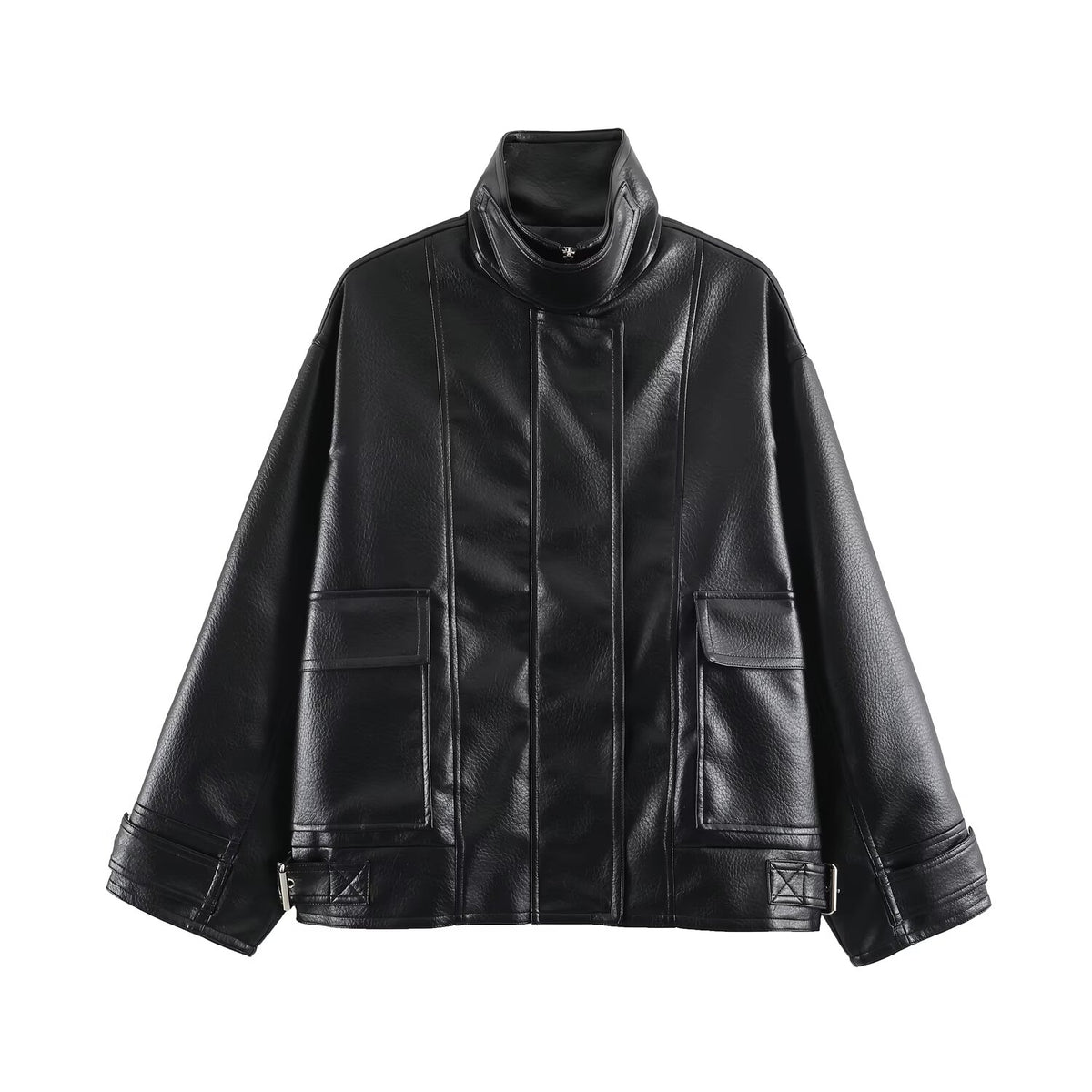 Women Clothing Autumn All Match Leather Effect Baggy Coat SenDa
