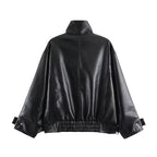 Women Clothing Autumn All Match Leather Effect Baggy Coat SenDa