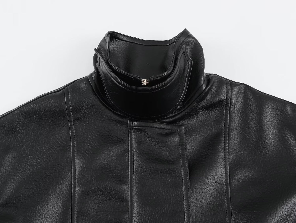 Women Clothing Autumn All Match Leather Effect Baggy Coat SenDa