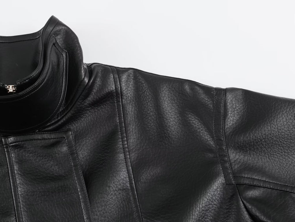 Women Clothing Autumn All Match Leather Effect Baggy Coat SenDa