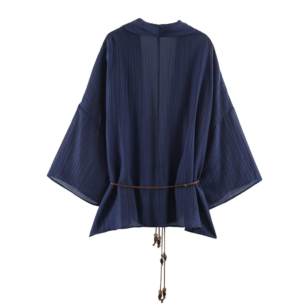 Summer Translucent Pleated Effect Coat Pants Set SenDa