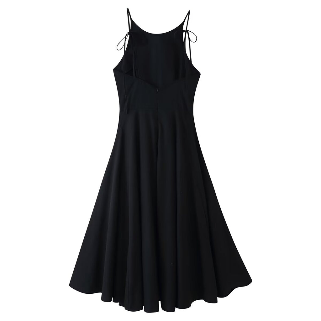 Women Clothing Minimalist Bow Tie Hanging Collar Midi Dress CHEN