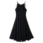 Women Clothing Minimalist Bow Tie Hanging Collar Midi Dress CHEN