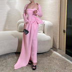 Summer Elegant Sexy Shawl Tube Top Slit Ball Dress Two Piece Set RMAI