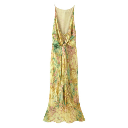 Women Clothing Summer Slim Printed Bow Dress JOUNJ