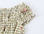 Square Collar Lace up Waist Controlled Printed Pleating Sexy Short Sleeve Women ummer A line Dress OMI