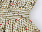 Square Collar Lace up Waist Controlled Printed Pleating Sexy Short Sleeve Women ummer A line Dress OMI