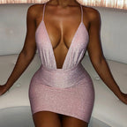 Spring Women Clothing V neck Lace up Sexy Dress Women Hollow Out Cutout out CHARM